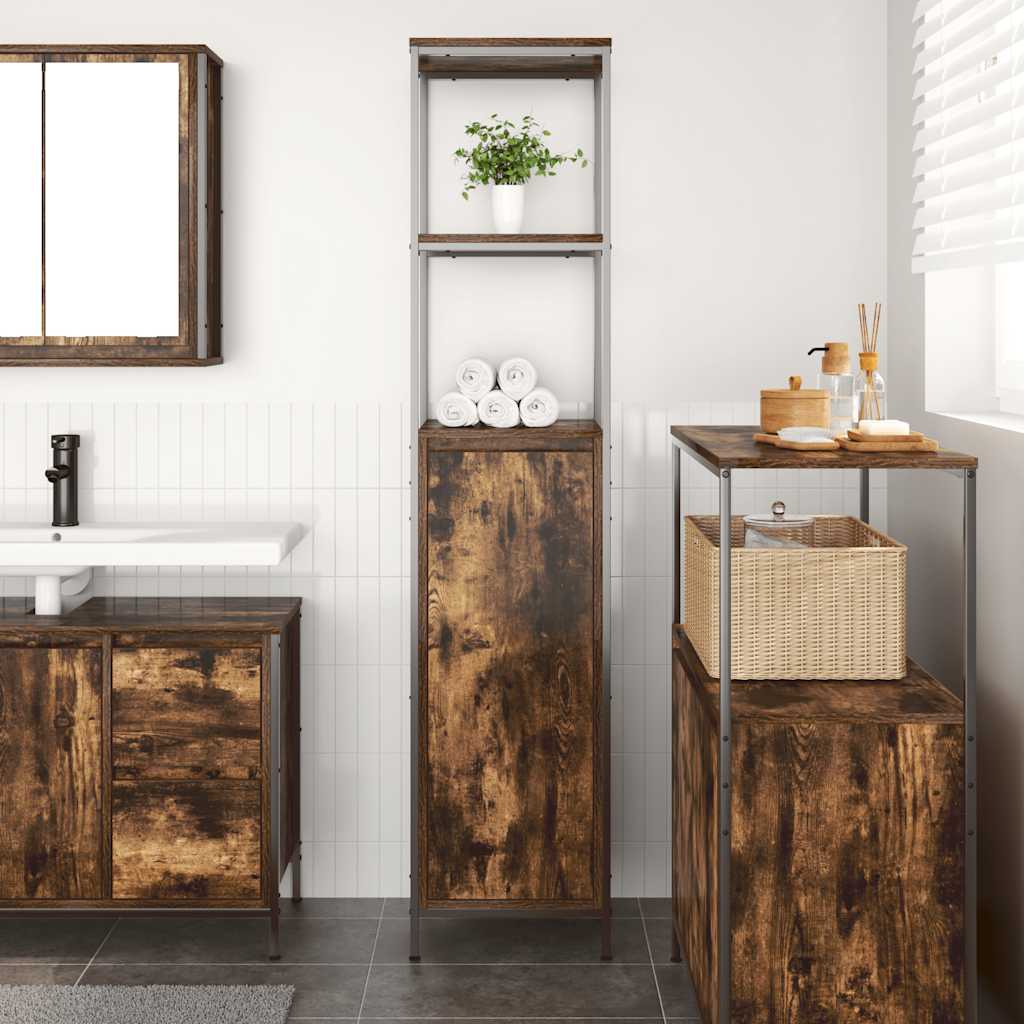 Badkamermeubel met planken 36x35x165 cm gerookt eiken is nu te koop bij PeponiXL, paradijselijk wonen!