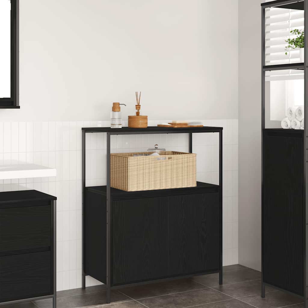 Badkamermeubel met planken 76,5x35x95 cm zwart eikenkleurig is nu te koop bij PeponiXL, paradijselijk wonen!