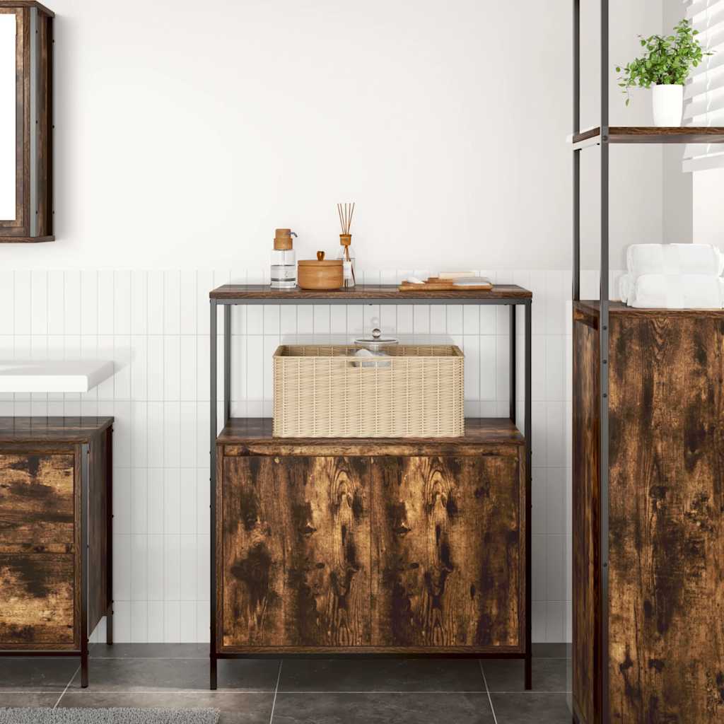Badkamermeubel met planken gerookt eiken 76,5x35x95 cm is nu te koop bij PeponiXL, paradijselijk wonen!