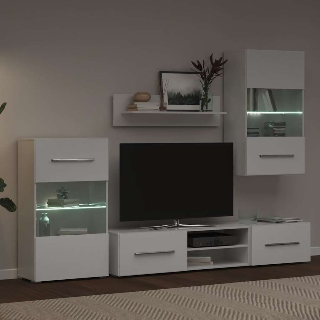 5-delige Tv-meubels met LED-verlichting bewerkt hout matwit is nu te koop bij PeponiXL, paradijselijk wonen!