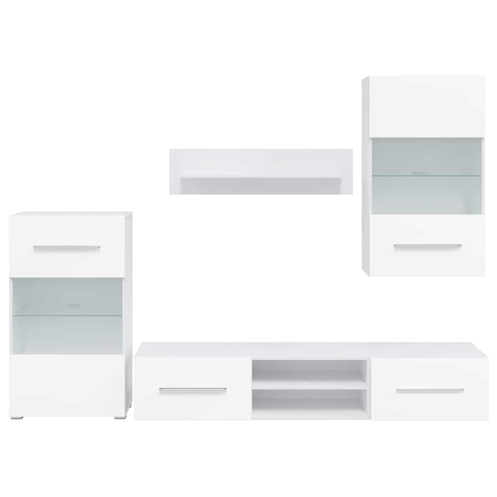 5-delige Tv-meubels met LED-verlichting bewerkt hout matwit is nu te koop bij PeponiXL, paradijselijk wonen!