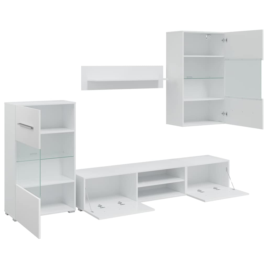 5-delige Tv-meubels met LED-verlichting bewerkt hout matwit is nu te koop bij PeponiXL, paradijselijk wonen!