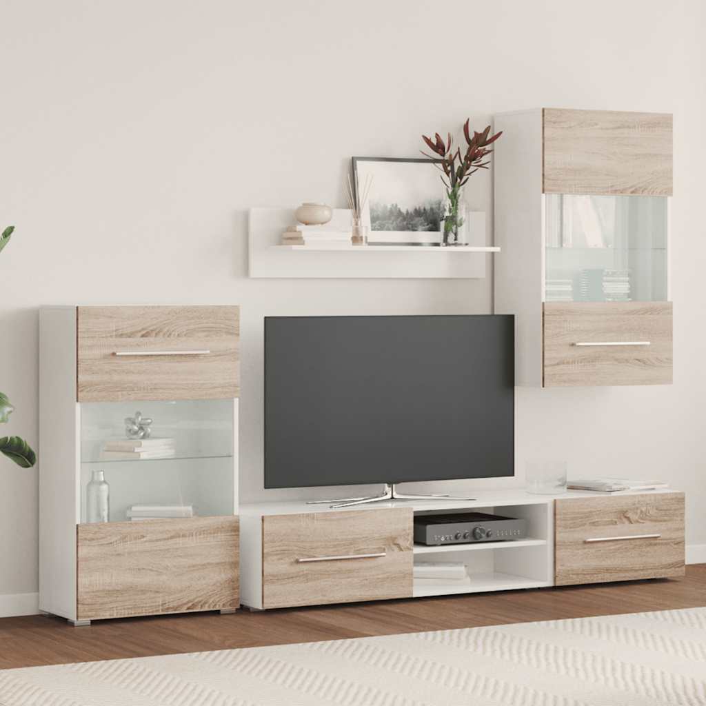 5-delige Tv-meubels met LED bewerkt hout sonoma eiken is nu te koop bij PeponiXL, paradijselijk wonen!
