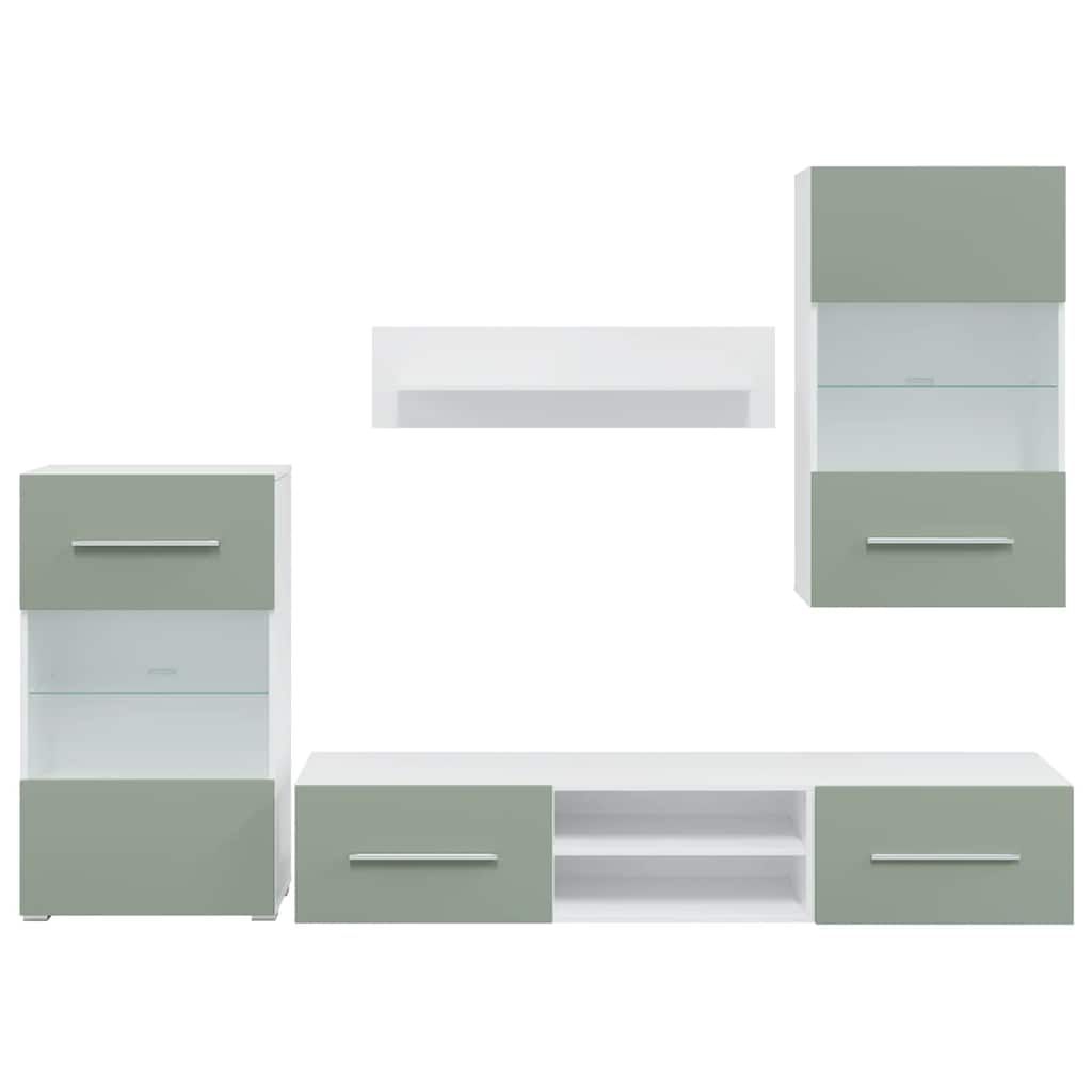 5-delige Tv-meubels met LED-verlichting bewerkt hout olijfgroen is nu te koop bij PeponiXL, paradijselijk wonen!