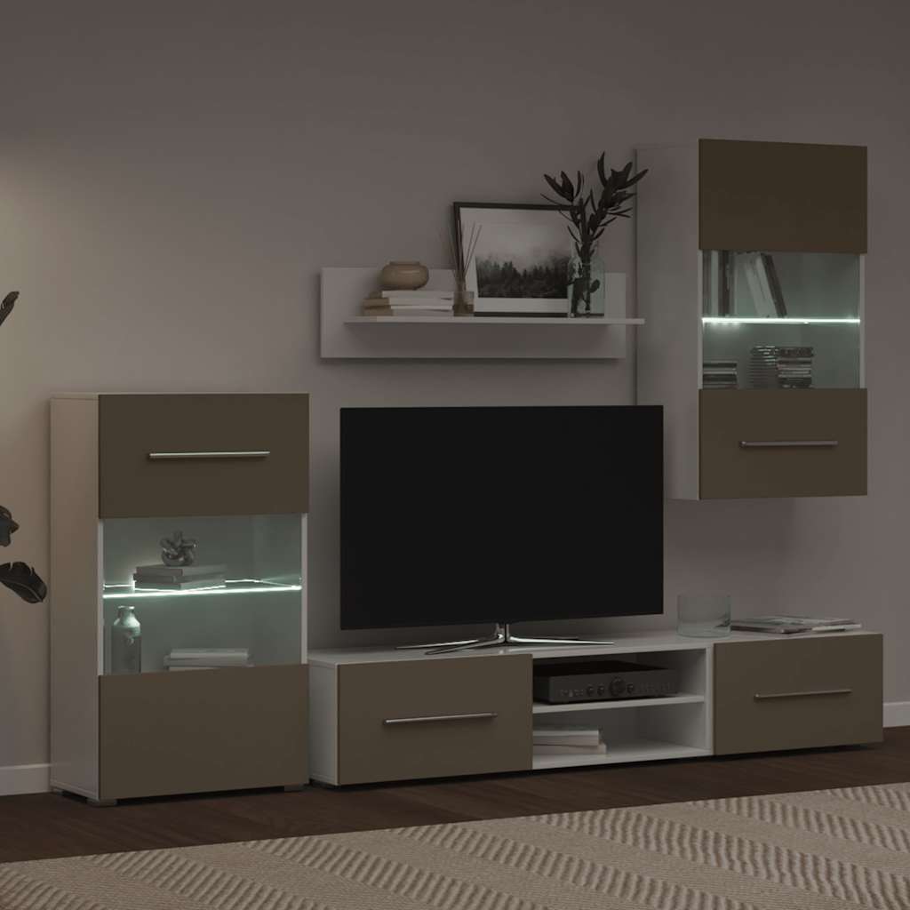 5-delige Tv-meubels met LED-verlichting bewerkt hout steengrijs is nu te koop bij PeponiXL, paradijselijk wonen!