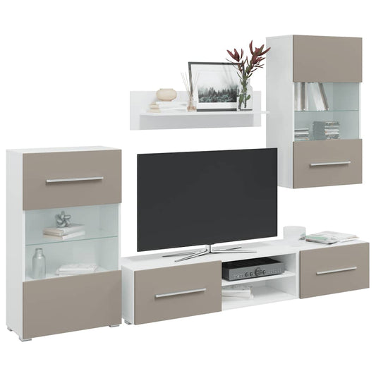 5-delige Tv-meubels met LED-verlichting bewerkt hout steengrijs is nu te koop bij PeponiXL, paradijselijk wonen!