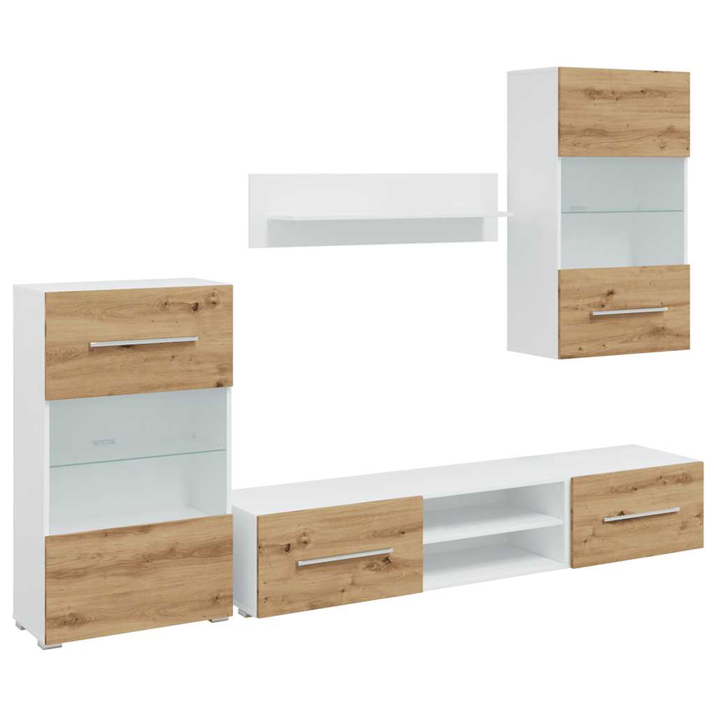 5-delige Tv-meubels met LED bewerkt hout artisanaal eikenkleur is nu te koop bij PeponiXL, paradijselijk wonen!