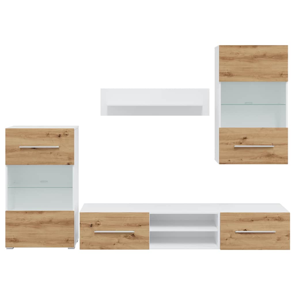 5-delige Tv-meubels met LED bewerkt hout artisanaal eikenkleur is nu te koop bij PeponiXL, paradijselijk wonen!