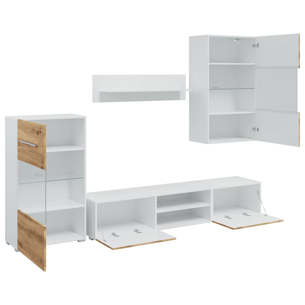 5-delige Tv-meubels met LED bewerkt hout artisanaal eikenkleur is nu te koop bij PeponiXL, paradijselijk wonen!