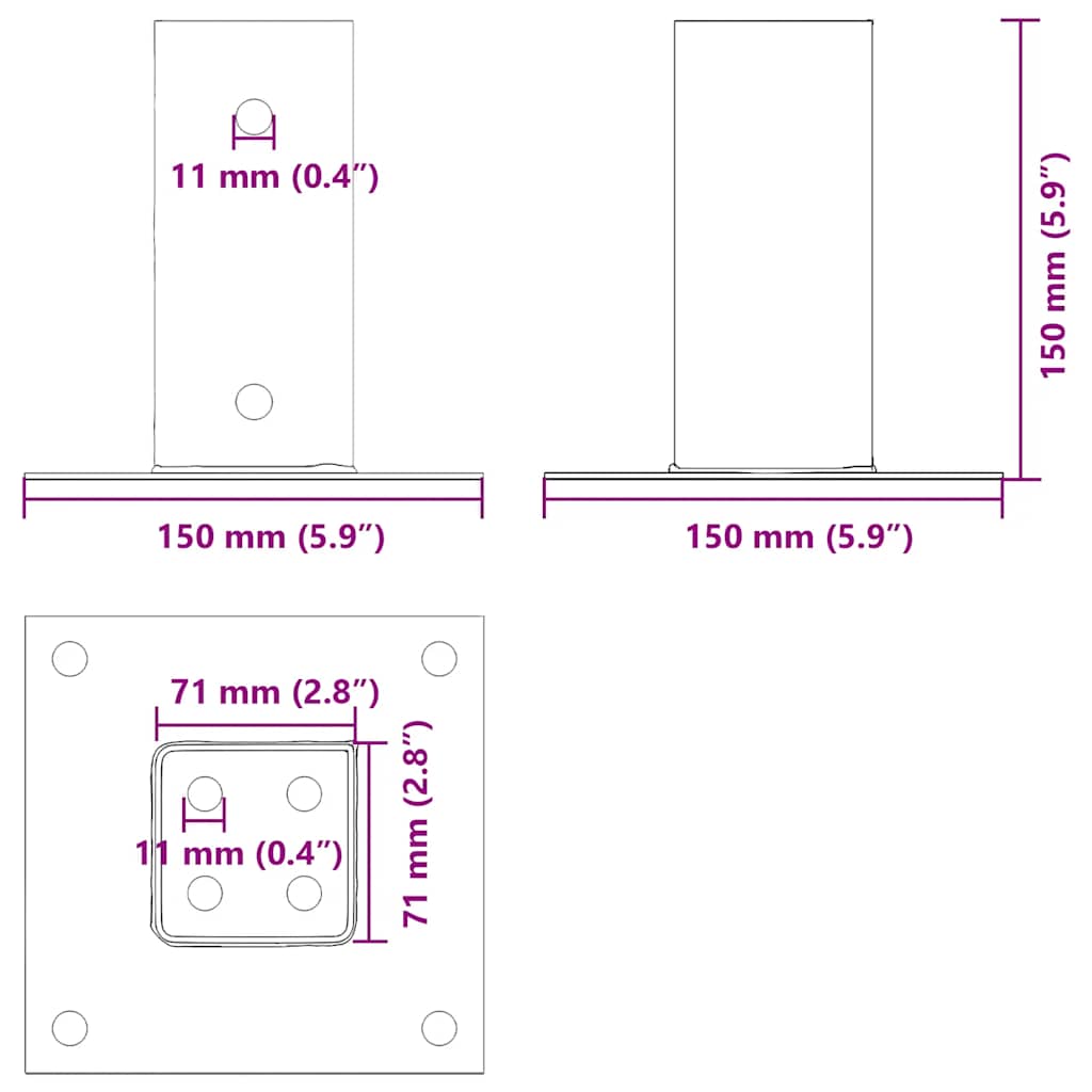 Spokkels vierkant 4 st gegalvaniseerd staal zilverkleurig is nu te koop bij PeponiXL, paradijselijk wonen!