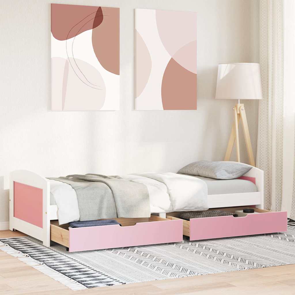 Slaapbank met 2 lades zonder matras IRUN 90x200 cm wit en roze is nu te koop bij PeponiXL, paradijselijk wonen!