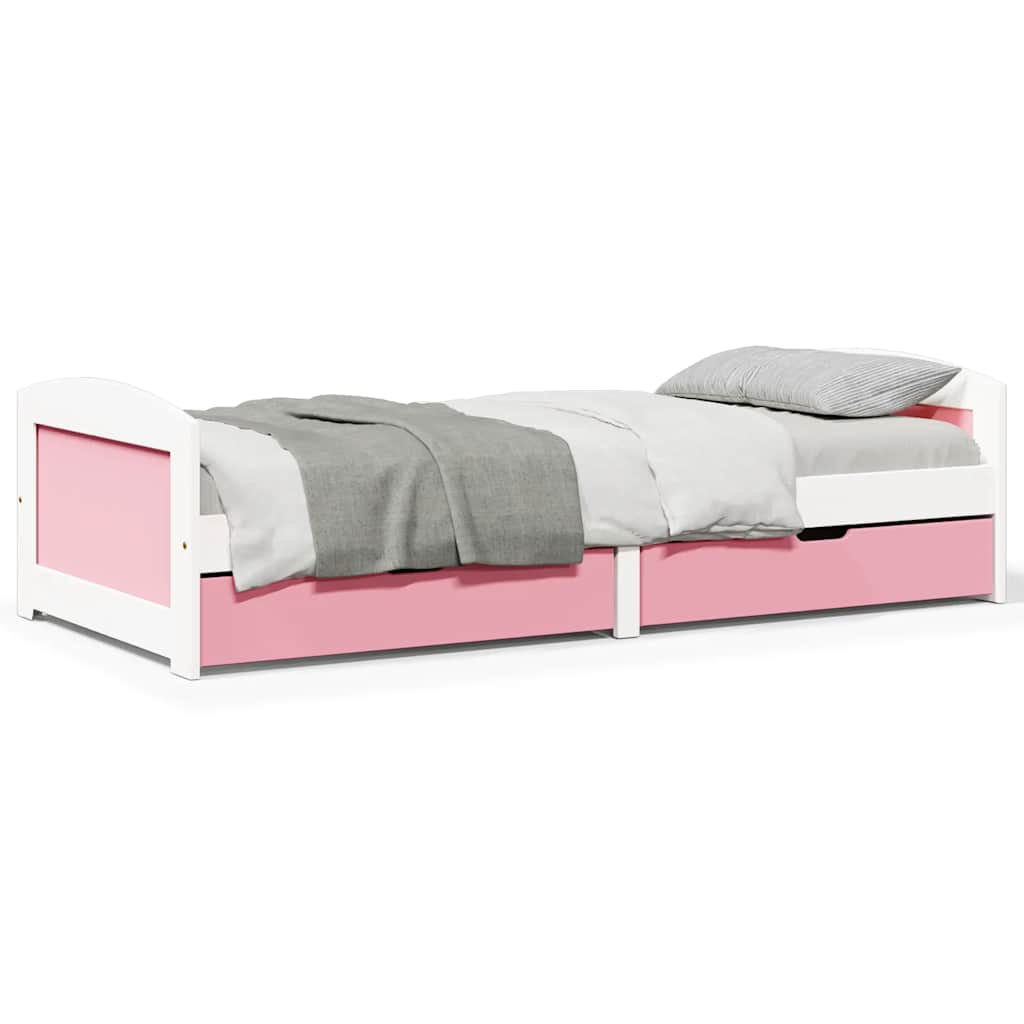 Slaapbank met 2 lades zonder matras IRUN 90x200 cm wit en roze is nu te koop bij PeponiXL, paradijselijk wonen!