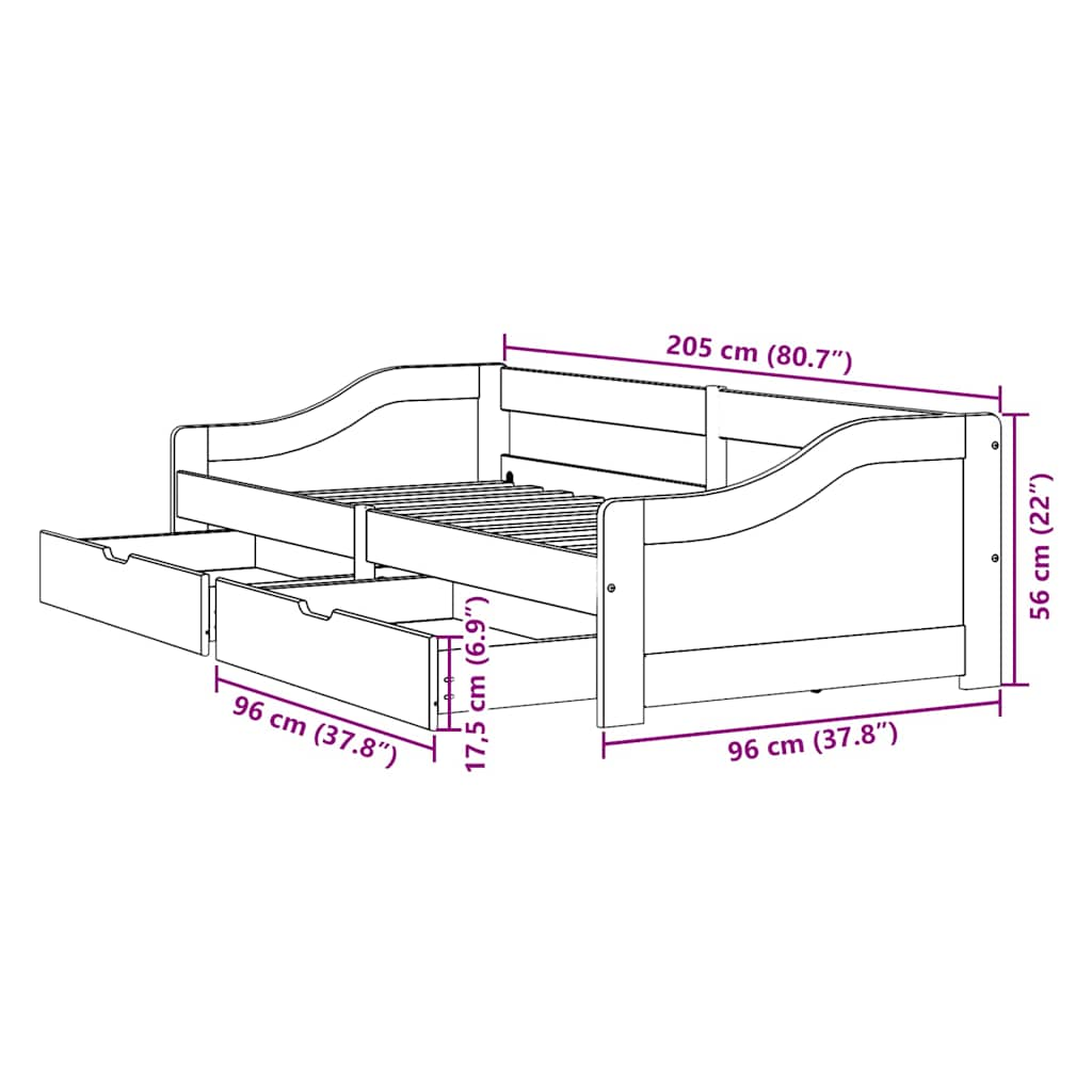 Slaapbank met 2 lades zonder matras IRUN 90x200 cm zwart is nu te koop bij PeponiXL, paradijselijk wonen!