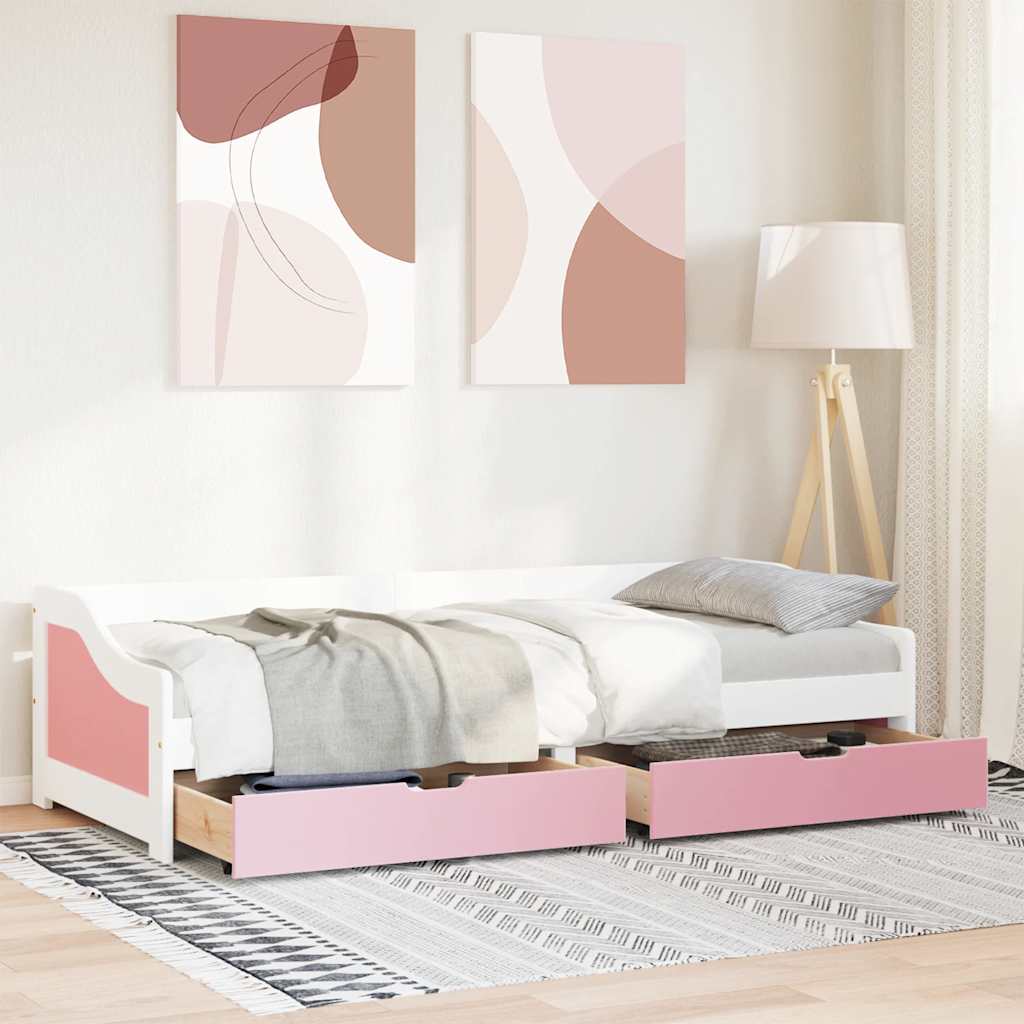 Slaapbank met 2 lades zonder matras IRUN 90x200 cm wit en roze is nu te koop bij PeponiXL, paradijselijk wonen!