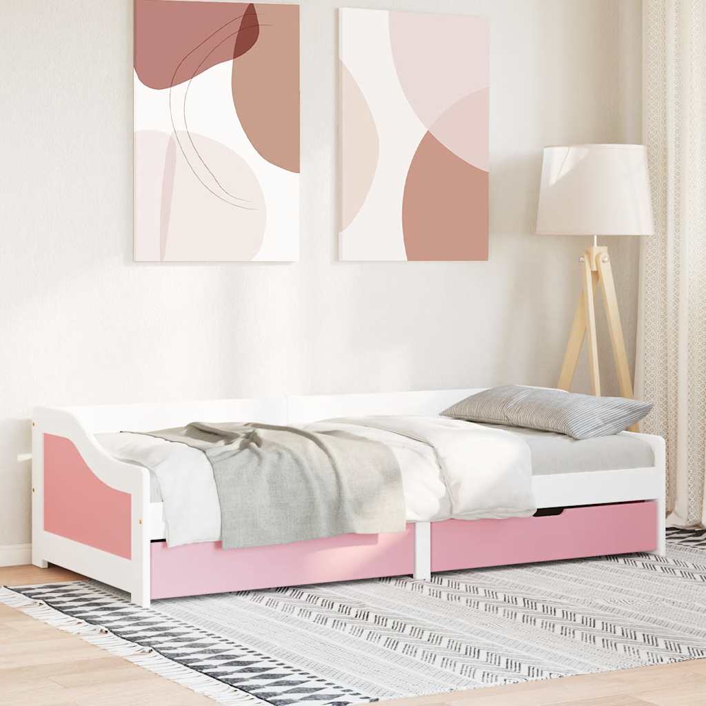 Slaapbank met 2 lades zonder matras IRUN 90x200 cm wit en roze is nu te koop bij PeponiXL, paradijselijk wonen!