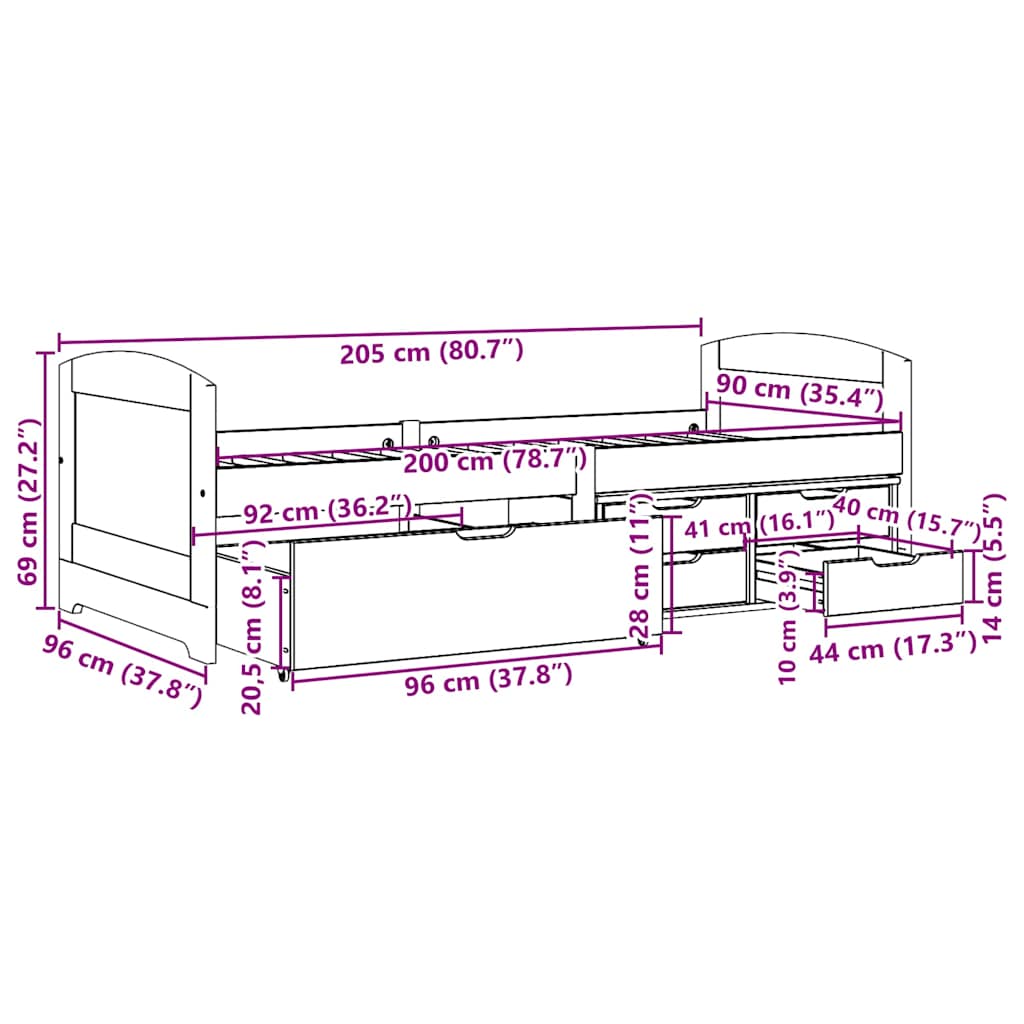 Slaapbank met 5 lades zonder matras IRUN 90x200 cm zwart is nu te koop bij PeponiXL, paradijselijk wonen!