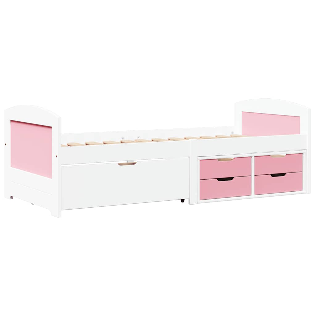 Slaapbank met 5 lades zonder matras IRUN 90x200 cm wit en roze is nu te koop bij PeponiXL, paradijselijk wonen!
