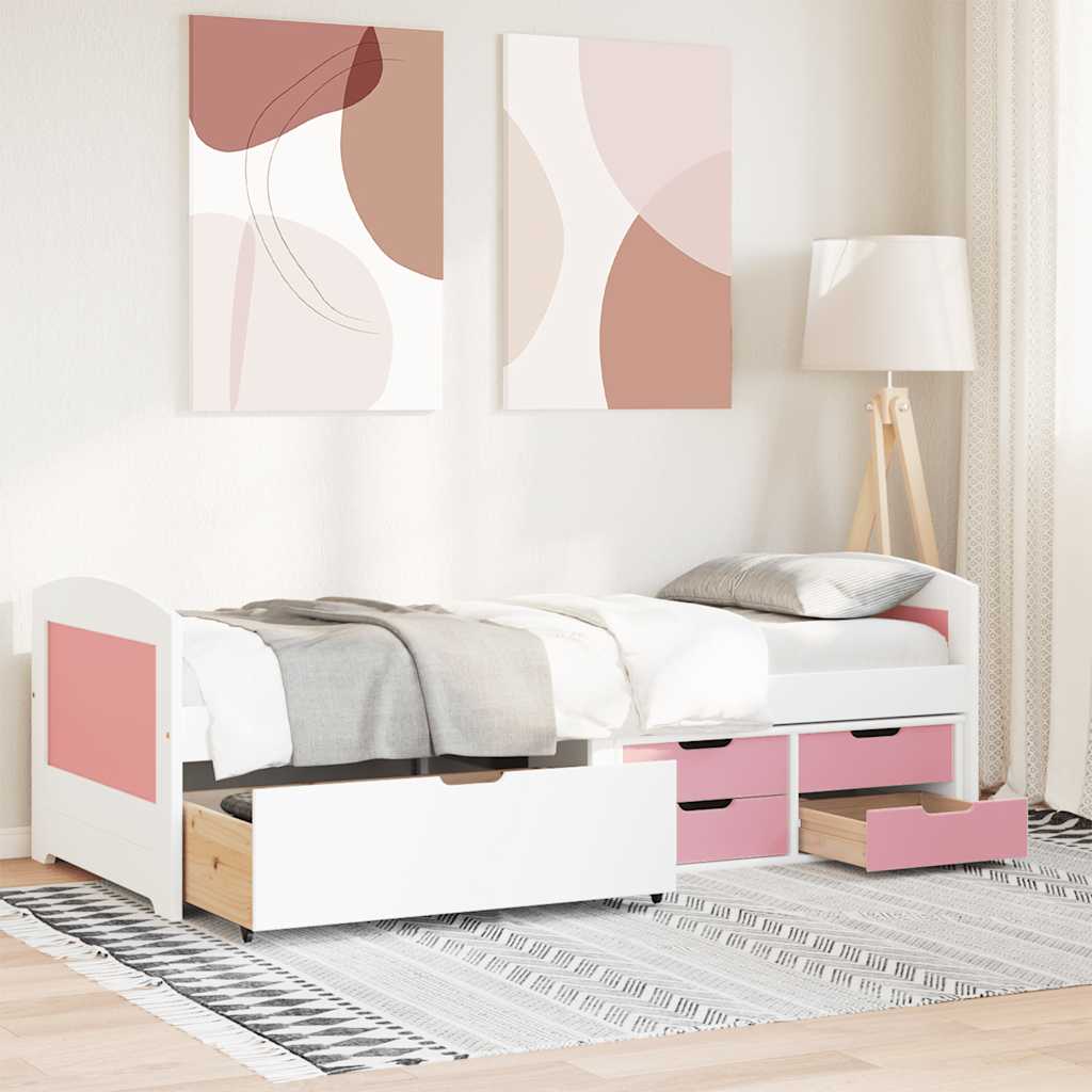 Slaapbank met 5 lades zonder matras IRUN 90x200 cm wit en roze is nu te koop bij PeponiXL, paradijselijk wonen!