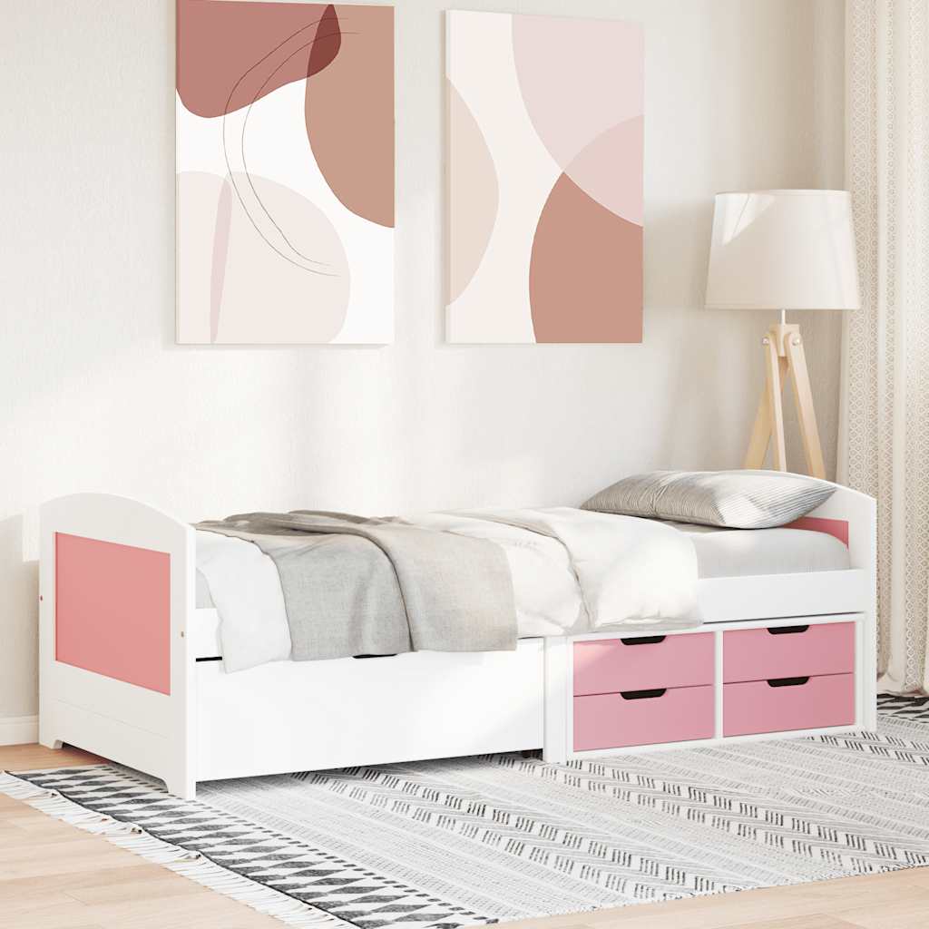 Slaapbank met 5 lades zonder matras IRUN 90x200 cm wit en roze is nu te koop bij PeponiXL, paradijselijk wonen!