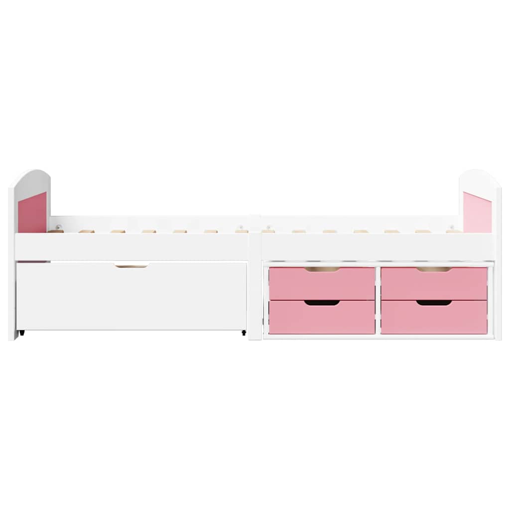 Slaapbank met 5 lades zonder matras IRUN 90x200 cm wit en roze is nu te koop bij PeponiXL, paradijselijk wonen!