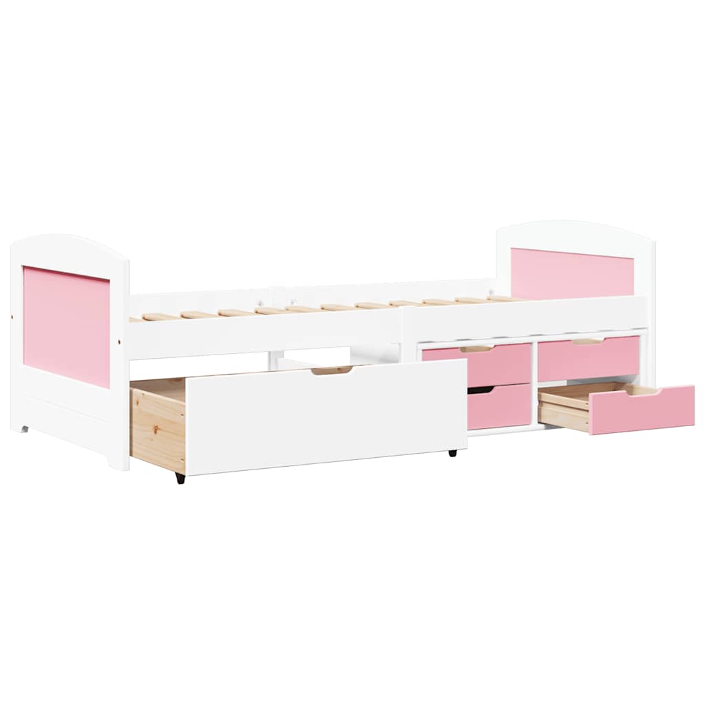 Slaapbank met 5 lades zonder matras IRUN 90x200 cm wit en roze is nu te koop bij PeponiXL, paradijselijk wonen!