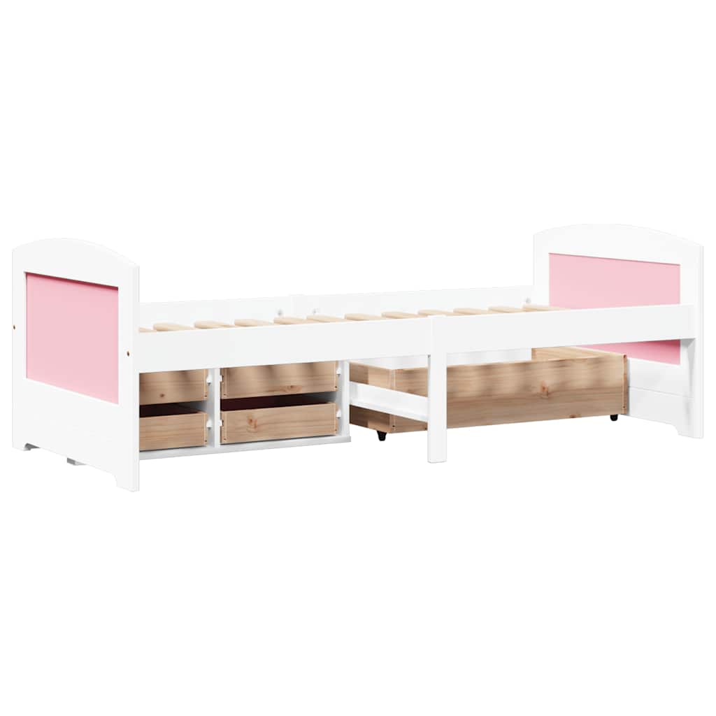 Slaapbank met 5 lades zonder matras IRUN 90x200 cm wit en roze is nu te koop bij PeponiXL, paradijselijk wonen!