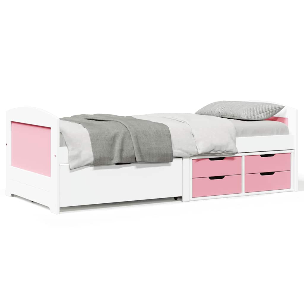 Slaapbank met 5 lades zonder matras IRUN 90x200 cm wit en roze is nu te koop bij PeponiXL, paradijselijk wonen!