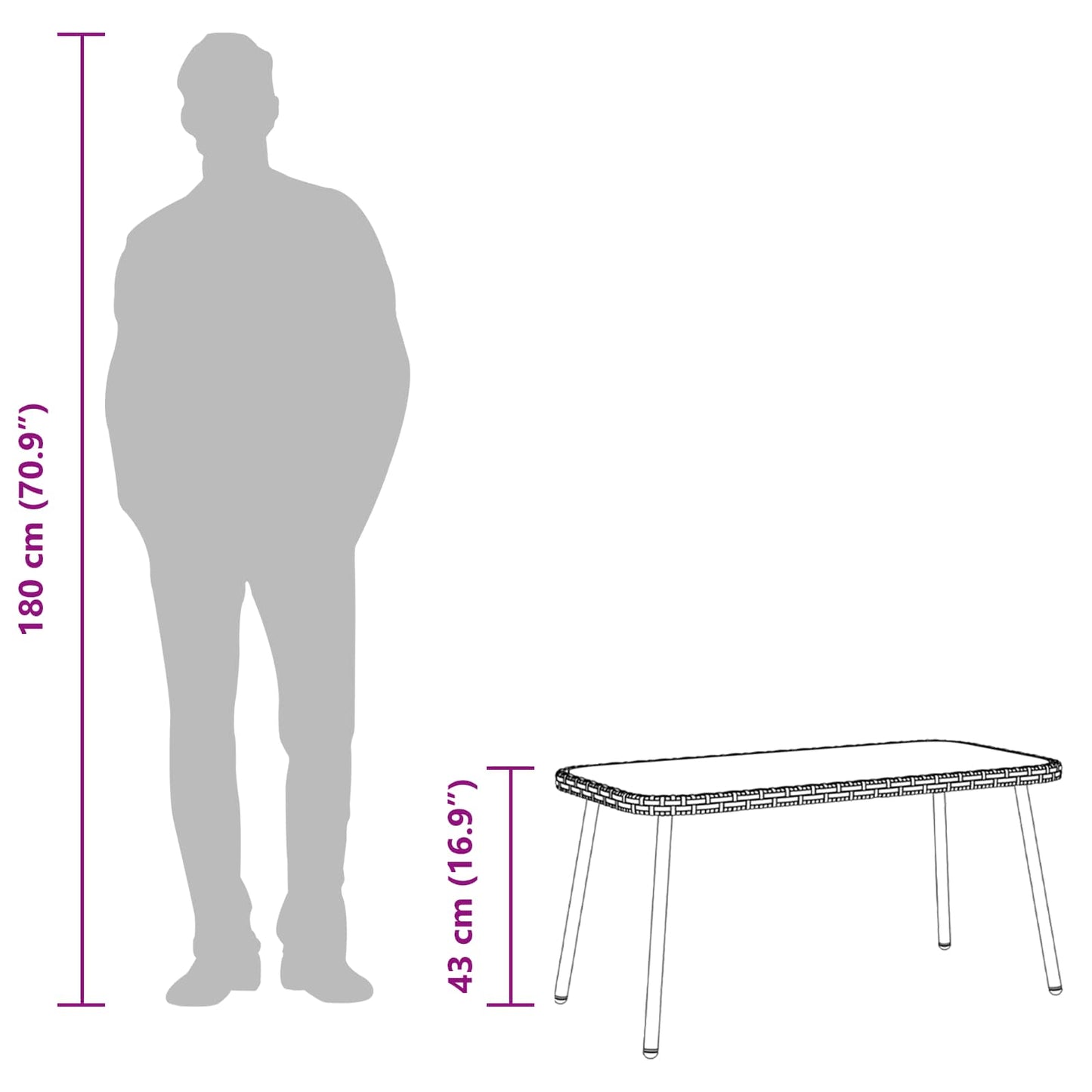 Salontafel Zwart 90 x 45 x 43 cm Poly Rattan en glas