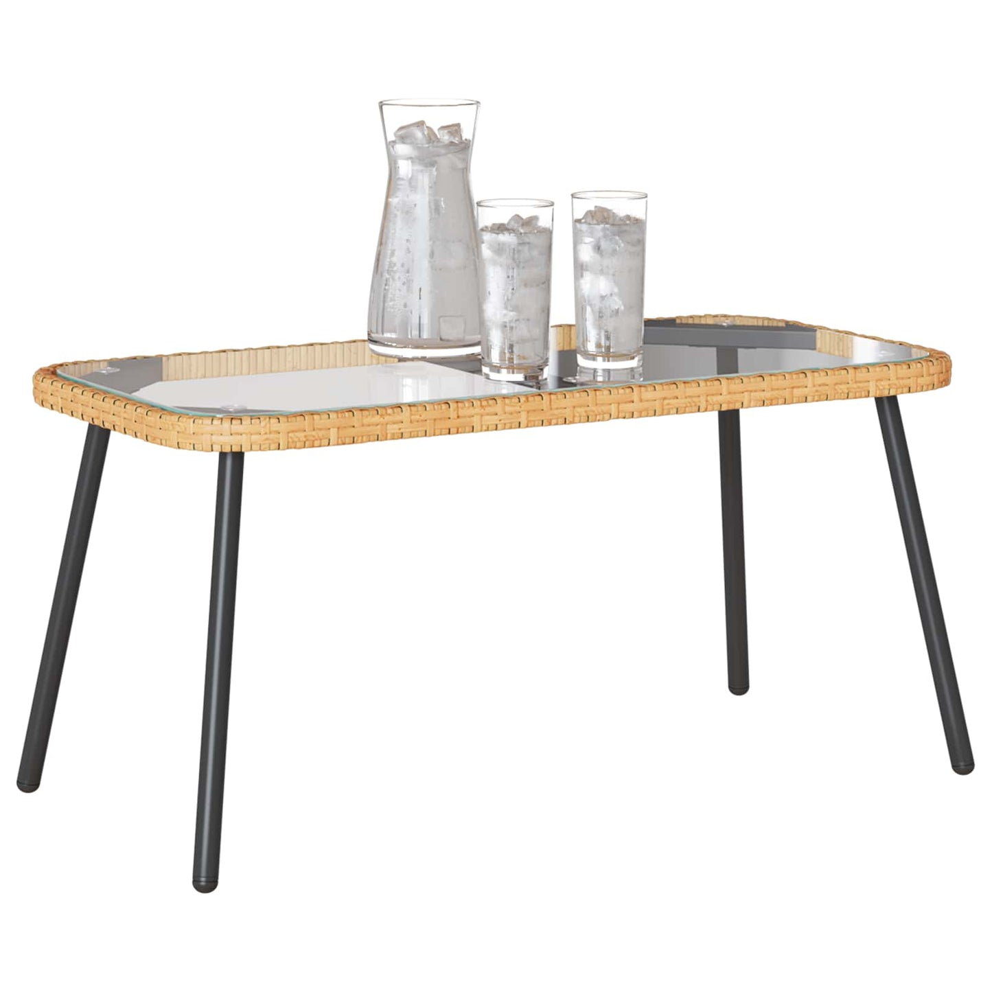 Salontafel Bruin en zwart 90 x 45 x 43 cm Poly Rattan en glas