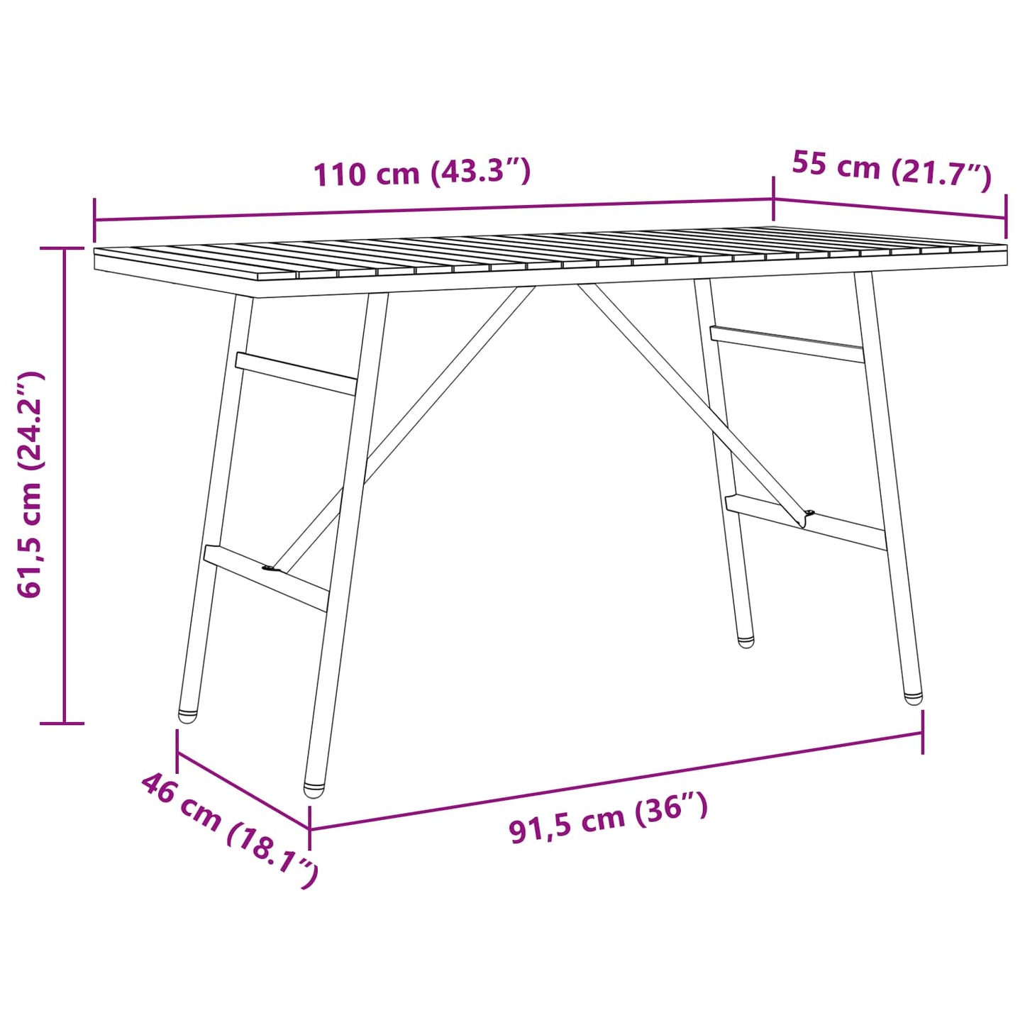 Eettafel Bruin 110 x 55 x 62 cm Massief Acaciahout