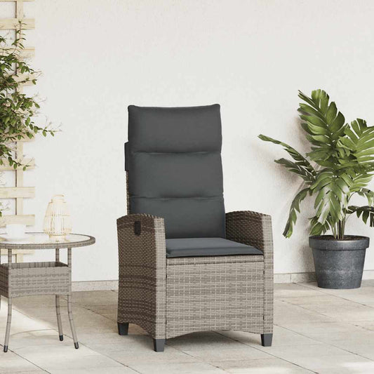 Verstelbare tuinstoel met bijzettafel poly rattan grijs is nu te koop bij PeponiXL, paradijselijk wonen!