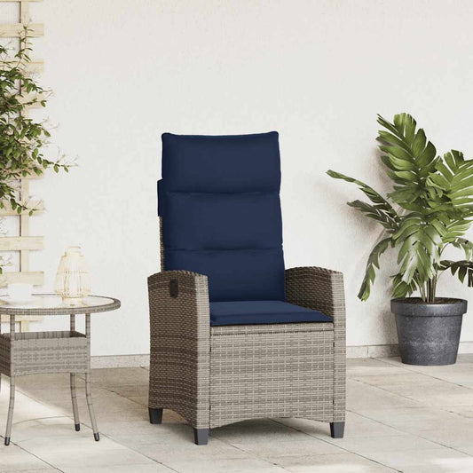 Verstelbare tuinstoel met bijzettafel poly rattan grijs is nu te koop bij PeponiXL, paradijselijk wonen!