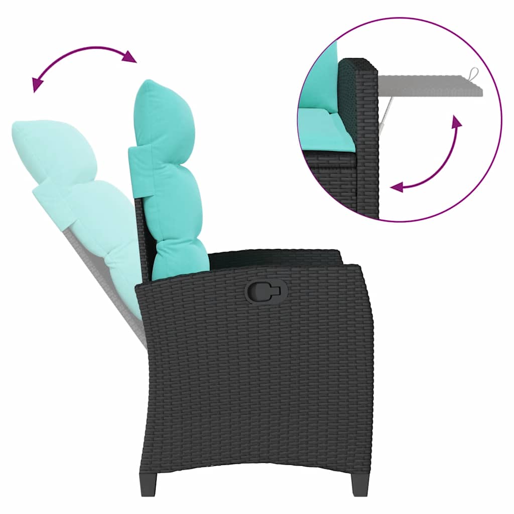 Verstelbare tuinstoel met bijzettafel poly rattan zwart is nu te koop bij PeponiXL, paradijselijk wonen!