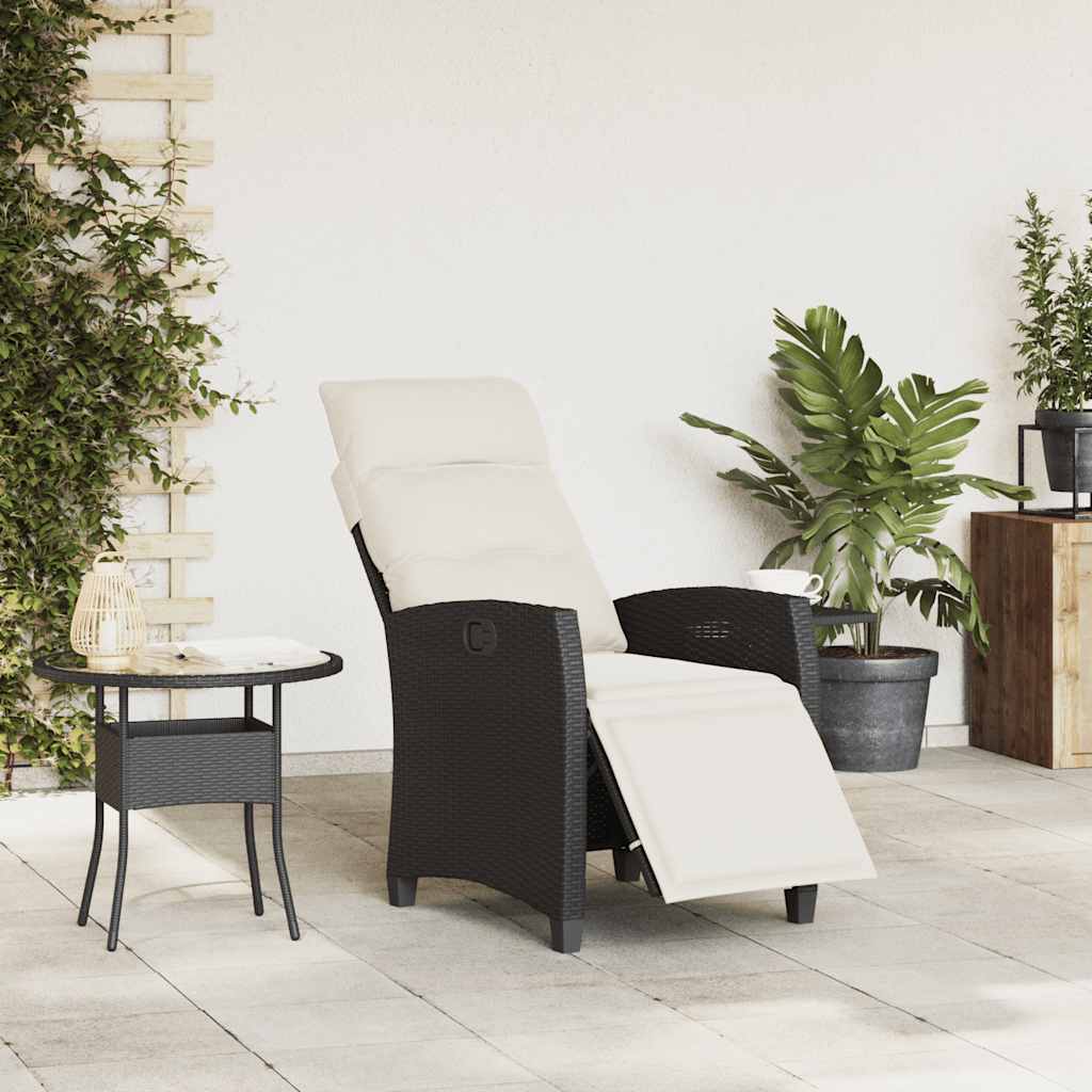 Verstelbare tuinstoel met bijzettafel poly rattan zwart is nu te koop bij PeponiXL, paradijselijk wonen!
