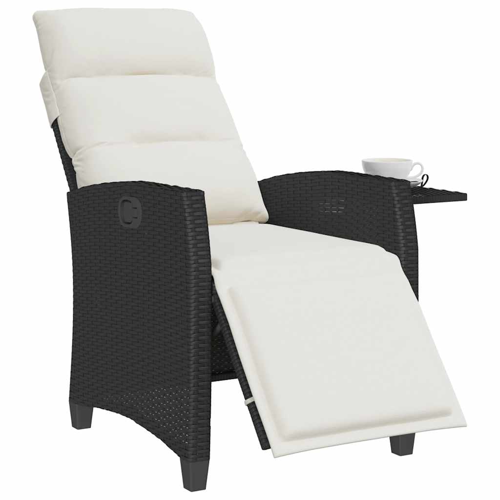 Verstelbare tuinstoel met bijzettafel poly rattan zwart is nu te koop bij PeponiXL, paradijselijk wonen!