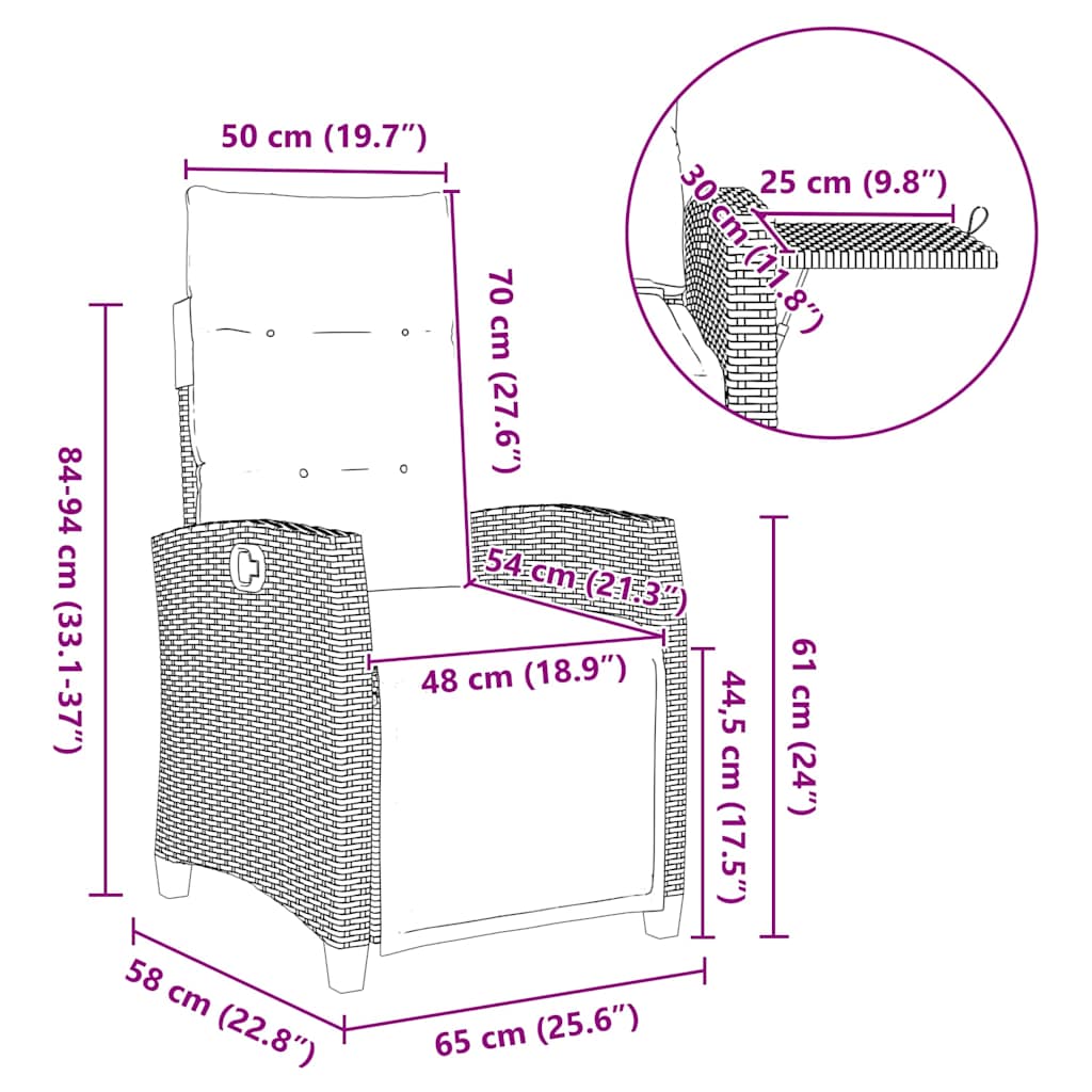 Verstelbare tuinstoel met bijzettafel poly rattan zwart is nu te koop bij PeponiXL, paradijselijk wonen!
