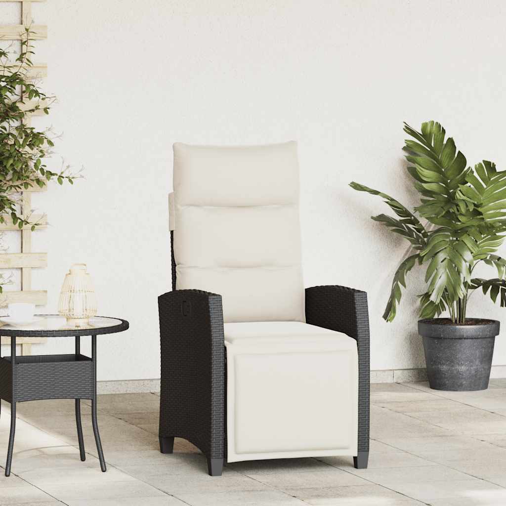 Verstelbare tuinstoel met bijzettafel poly rattan zwart is nu te koop bij PeponiXL, paradijselijk wonen!