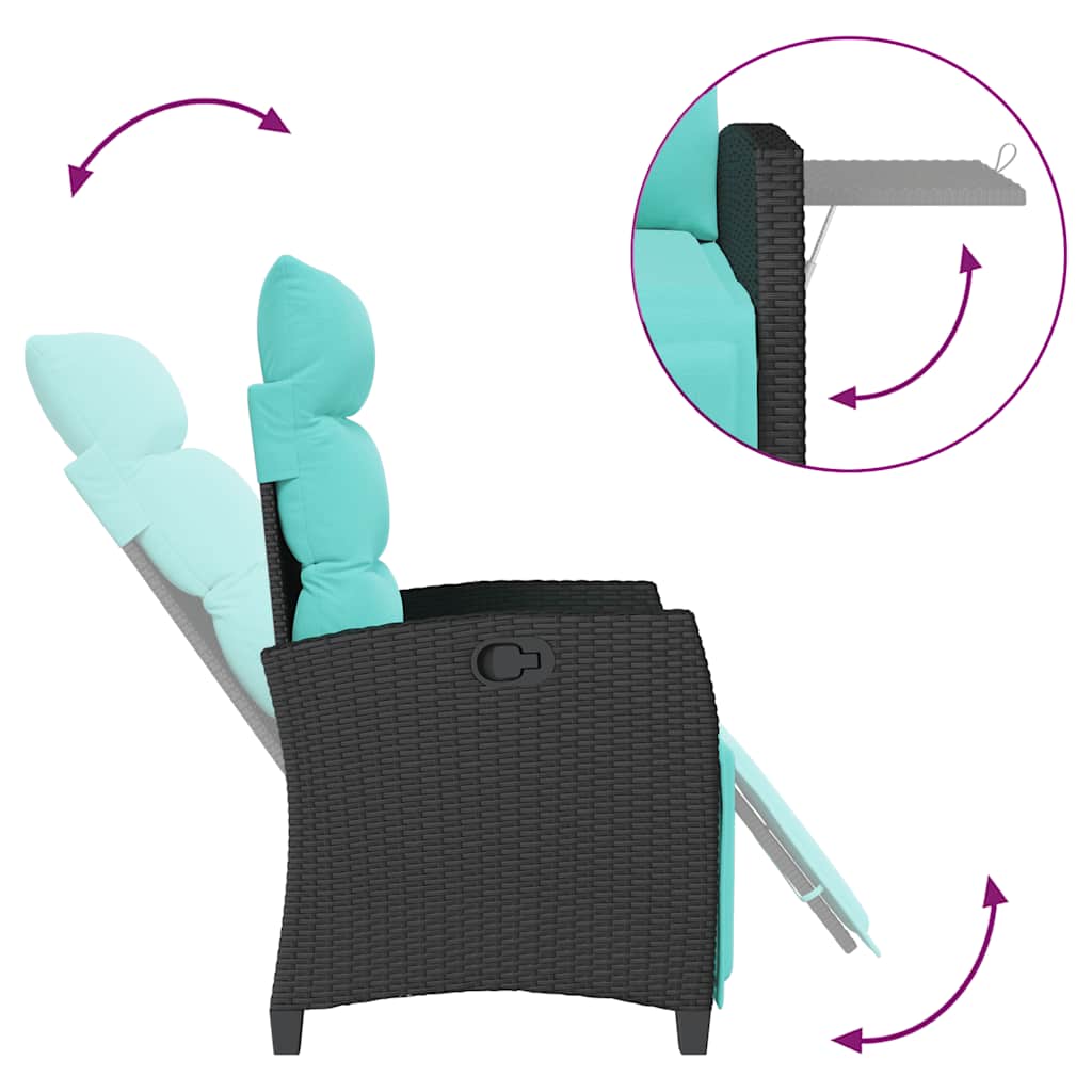 Verstelbare tuinstoel met bijzettafel poly rattan zwart is nu te koop bij PeponiXL, paradijselijk wonen!