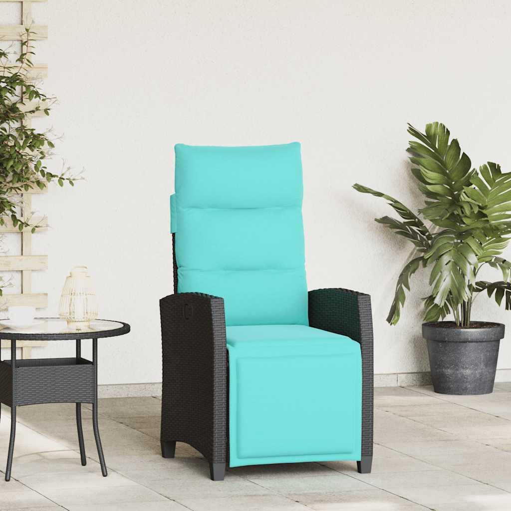 Verstelbare tuinstoel met bijzettafel poly rattan zwart is nu te koop bij PeponiXL, paradijselijk wonen!