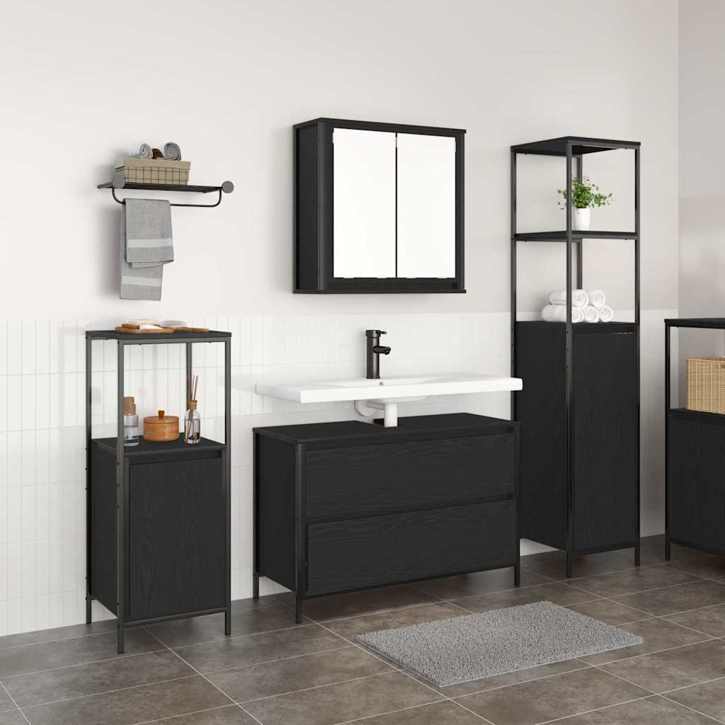 Badkamermeubelset met lade 3 pcs Zwart Eiken Bewerkt hout is nu te koop bij PeponiXL, paradijselijk wonen!