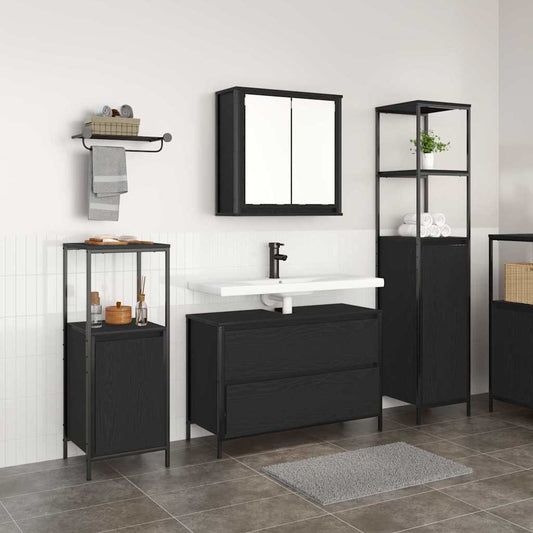Badkamermeubelset met lade 3 pcs Zwart Eiken Bewerkt hout is nu te koop bij PeponiXL, paradijselijk wonen!