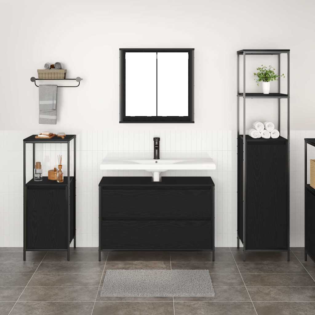 Badkamermeubelset met lade 3 pcs Zwart Eiken Bewerkt hout is nu te koop bij PeponiXL, paradijselijk wonen!