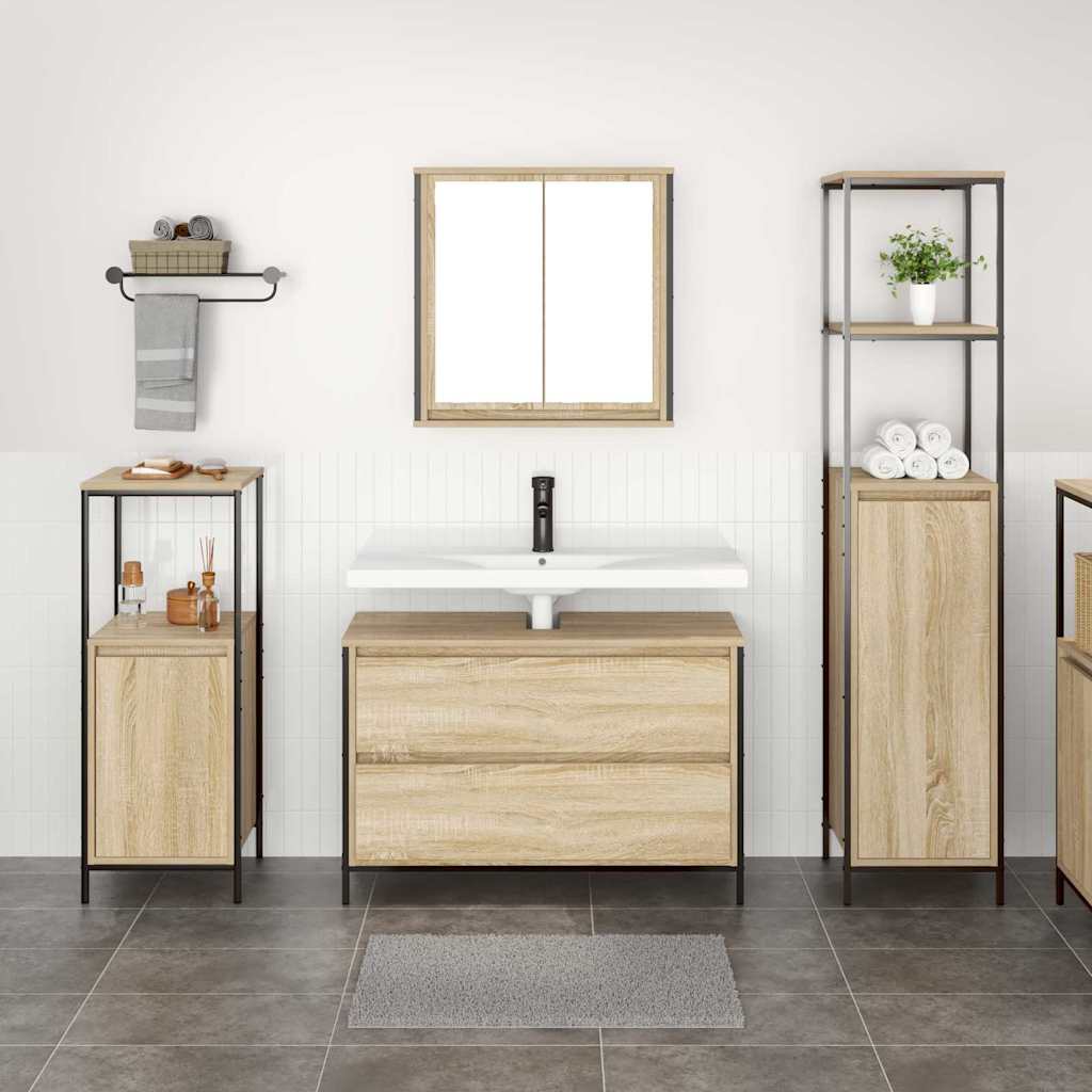Badkamermeubelset met lade 3 pcs Sonoma Eiken Bewerkt hout is nu te koop bij PeponiXL, paradijselijk wonen!