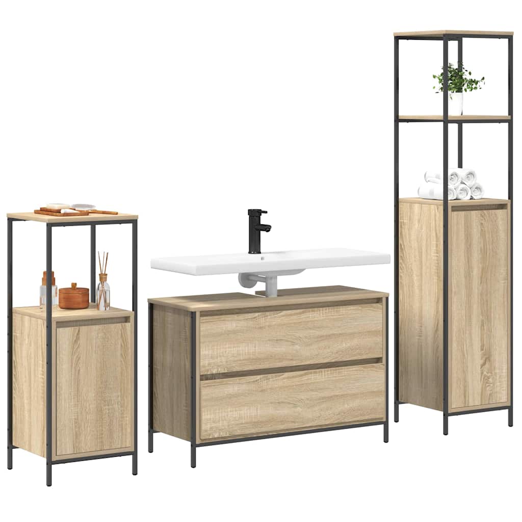 Badkamermeubelset met lade 3 pcs Sonoma Eiken Bewerkt hout is nu te koop bij PeponiXL, paradijselijk wonen!