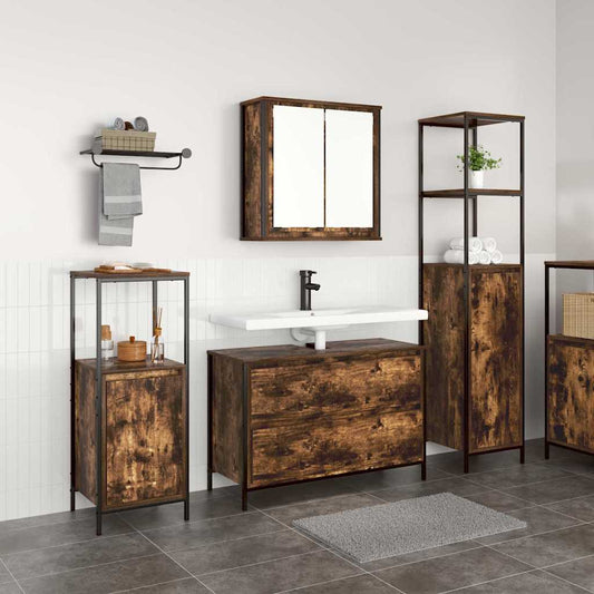 Badkamermeubelset met lade 3 pcs Gerookt eiken Bewerkt hout is nu te koop bij PeponiXL, paradijselijk wonen!