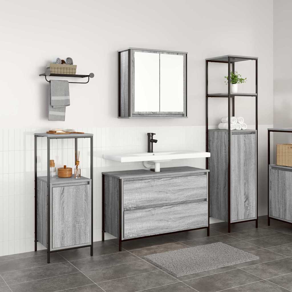 Badkamermeubelset met lade 3 pcs Grijs Sonoma Bewerkt hout is nu te koop bij PeponiXL, paradijselijk wonen!