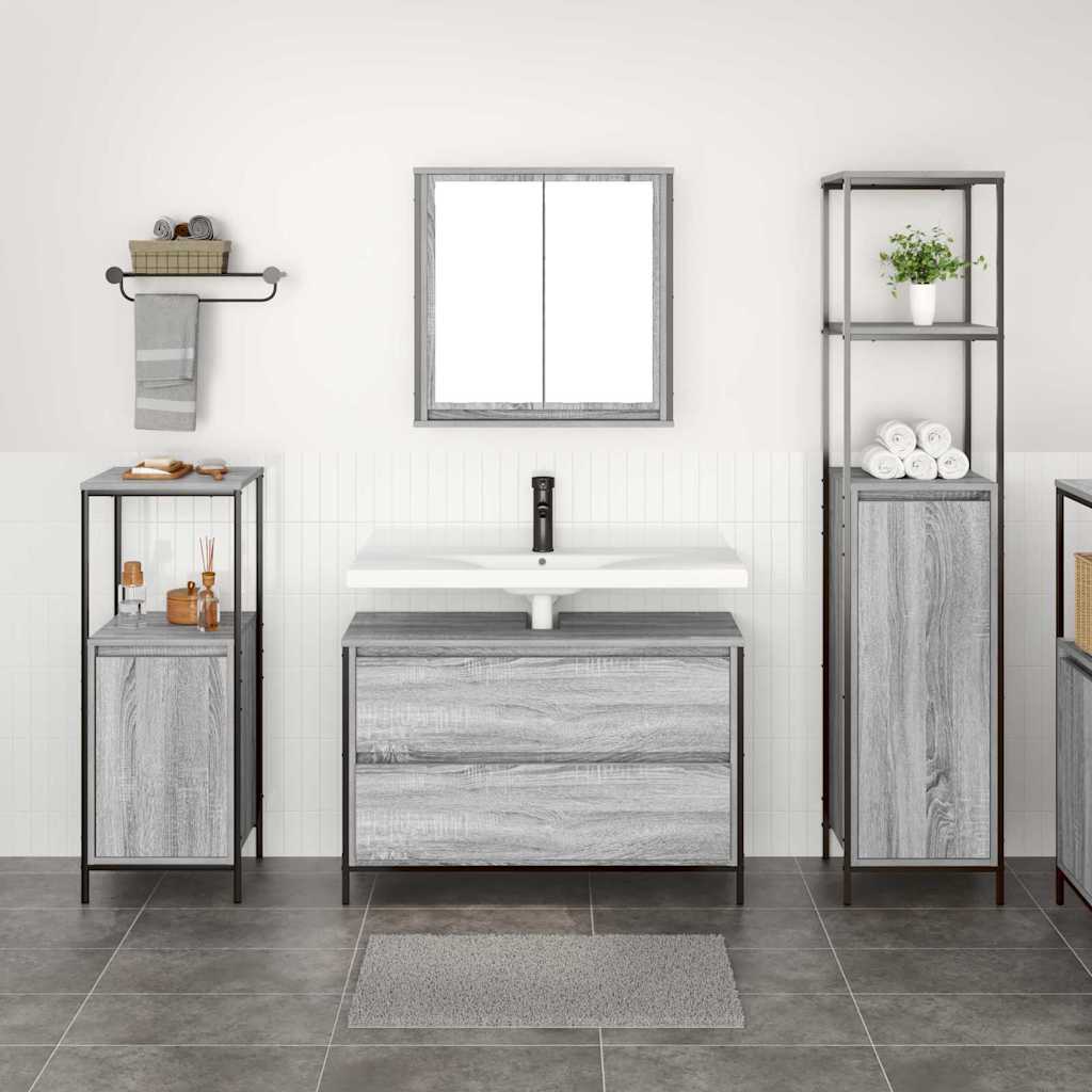 Badkamermeubelset met lade 3 pcs Grijs Sonoma Bewerkt hout is nu te koop bij PeponiXL, paradijselijk wonen!