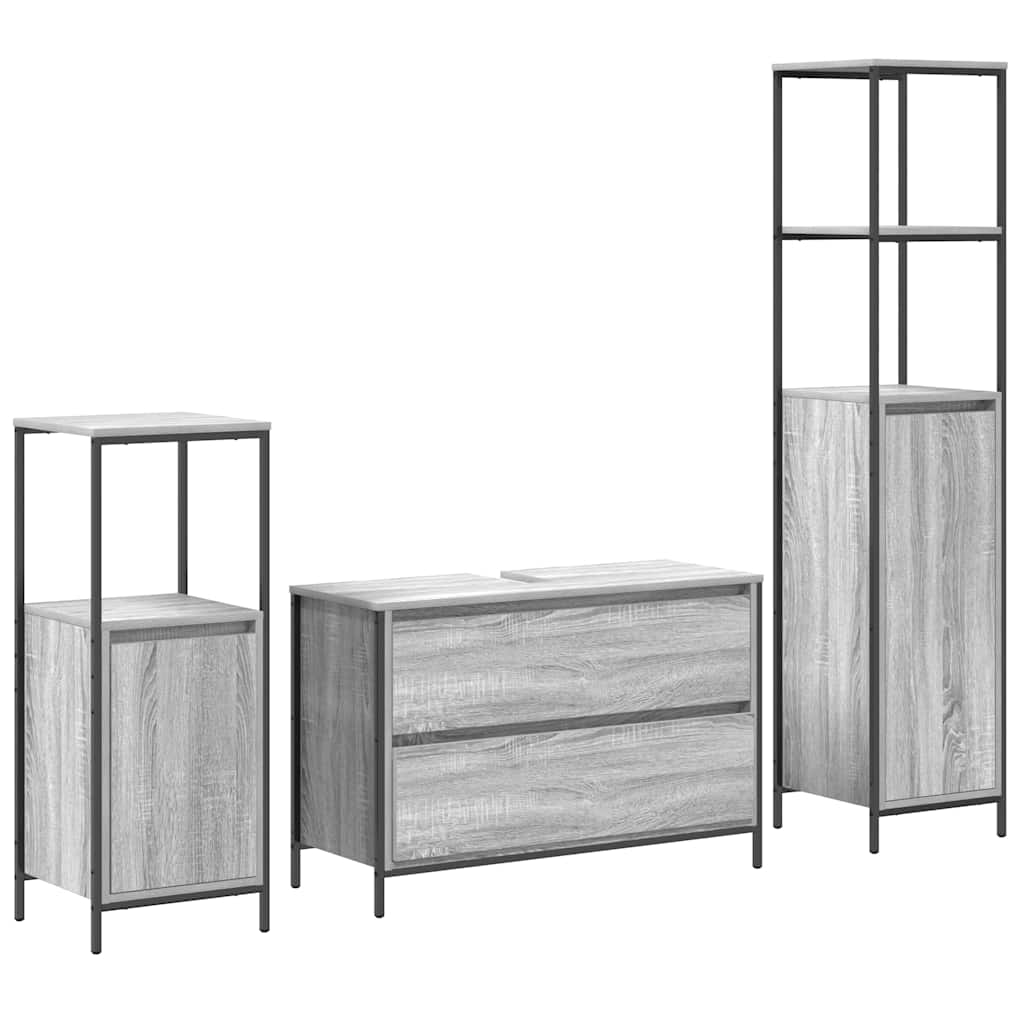 Badkamermeubelset met lade 3 pcs Grijs Sonoma Bewerkt hout is nu te koop bij PeponiXL, paradijselijk wonen!