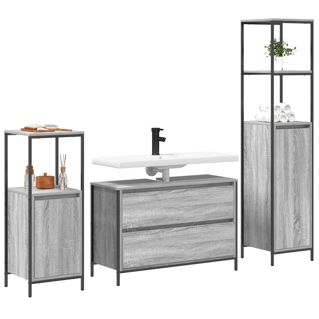 Badkamermeubelset met lade 3 pcs Grijs Sonoma Bewerkt hout is nu te koop bij PeponiXL, paradijselijk wonen!