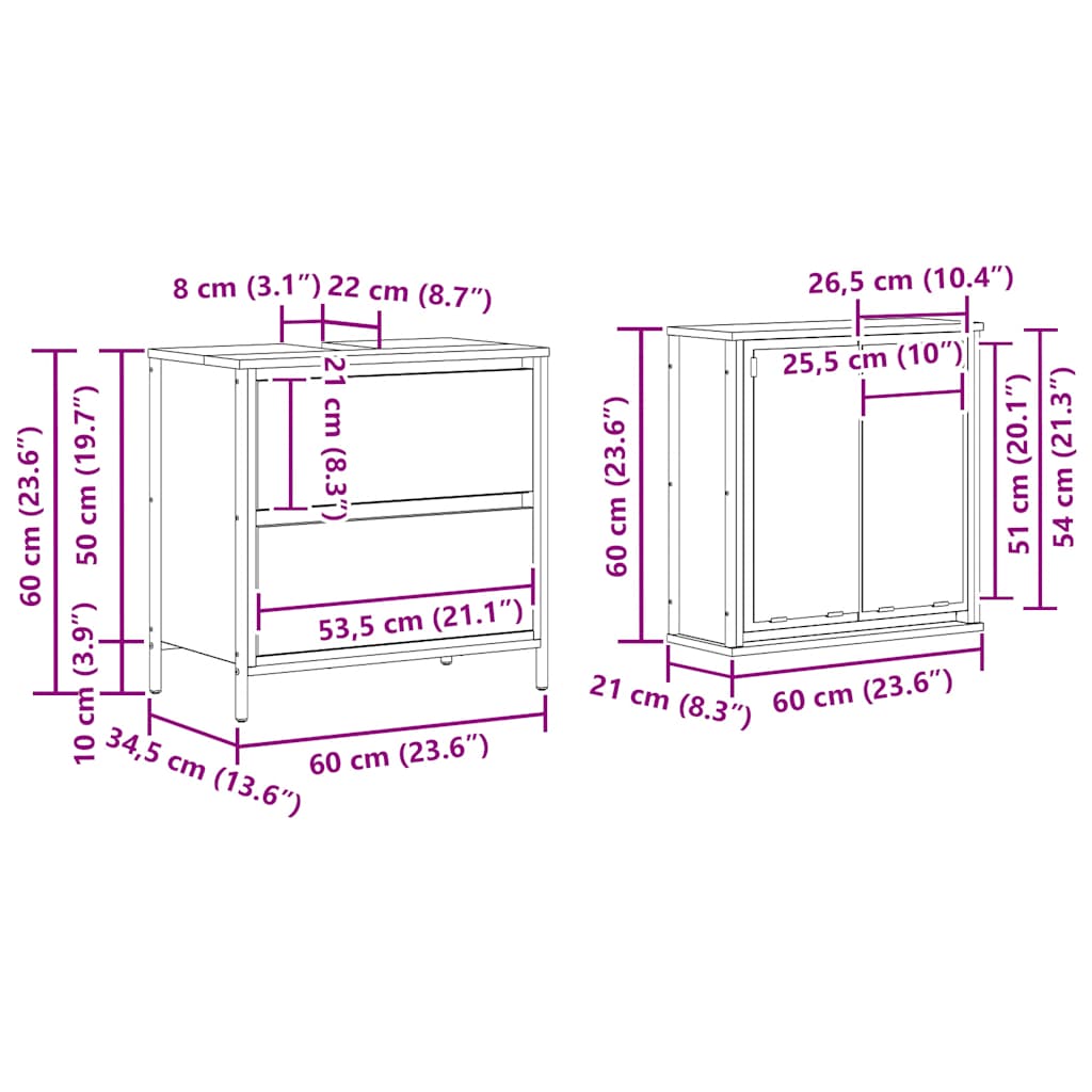 2-delige Badkamermeubelset bewerkt hout zwart eikenhout is nu te koop bij PeponiXL, paradijselijk wonen!
